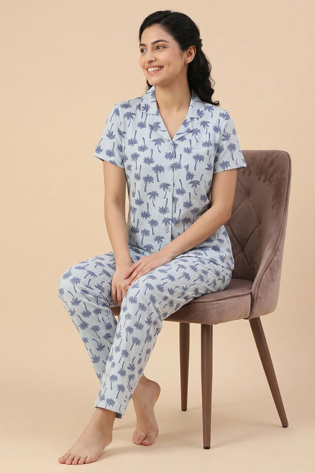 Buy Zivame Farm Lore Knit Cotton Pyjama Set - Nantucket Breeze